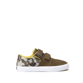 Tenis Bajos Supra STACKS II VULC VELCRO Niños Verde Oliva/Camuflaje Blancas (MX-12474)